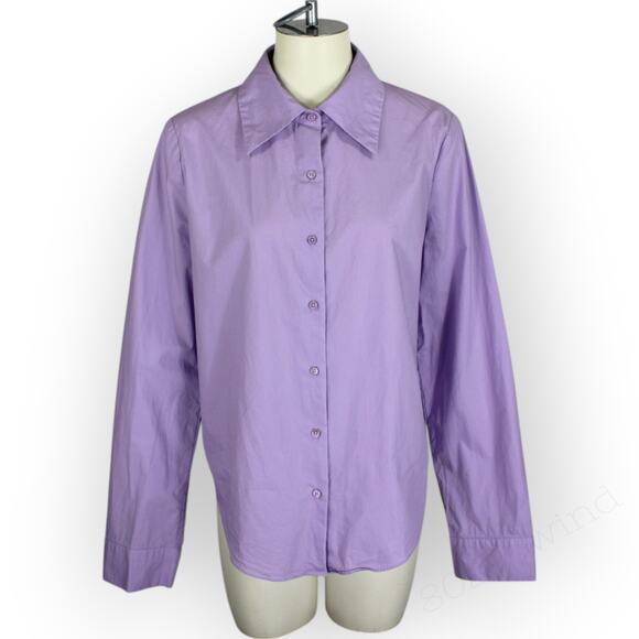 Medium EnglishFactory Cuff Sleeve Accent Collar Poplin Dress Shirt Lavender - Picture 10 of 13